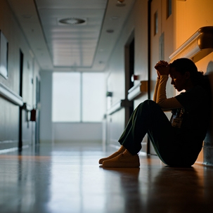 Woman with hands placed on her head